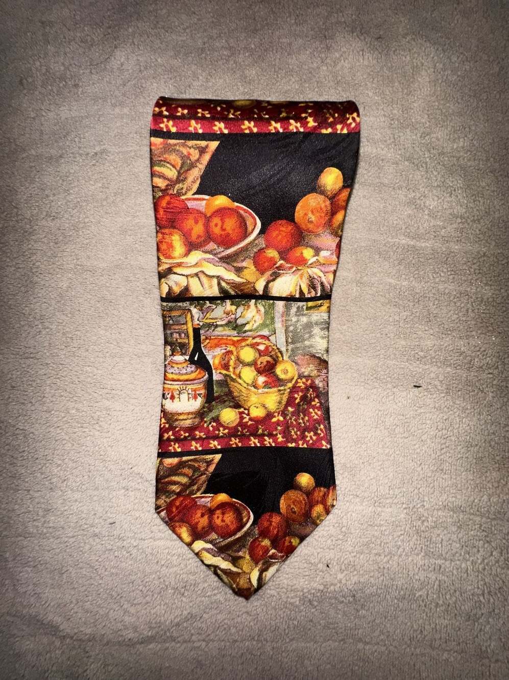 Museum Artifacts Vintage Impressionist Still Life Harvest Fruit Silk Necktie